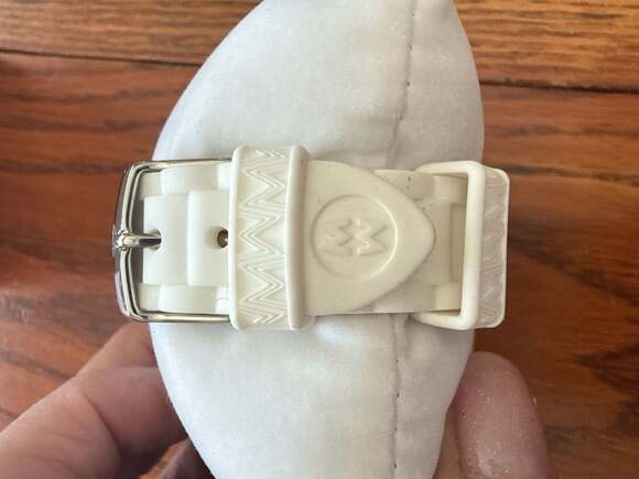 MICHELE Womens Tahitian Watch 39mm Silver, Stainless Steel, White Silicone Strap - Picture 12 of 16